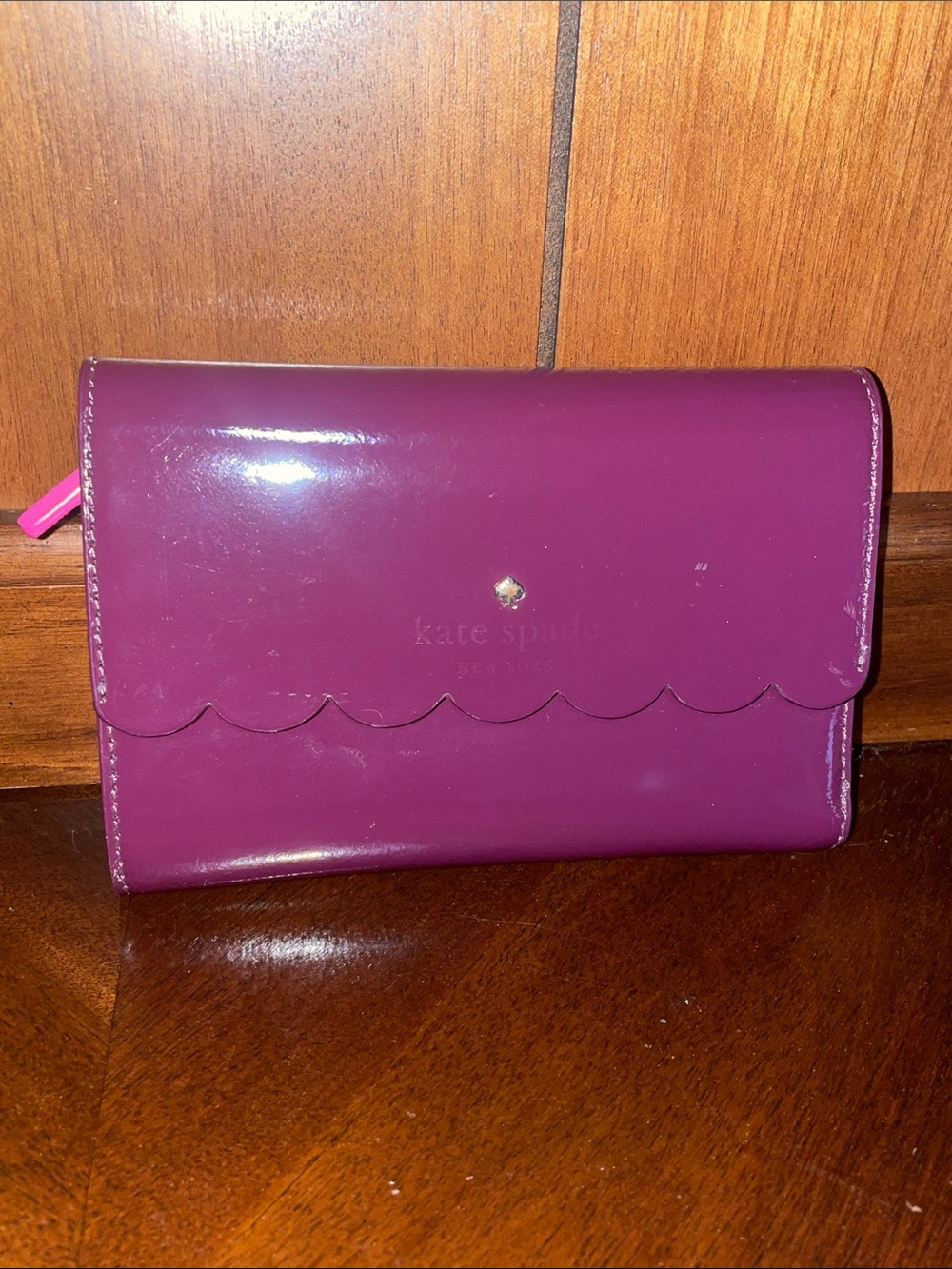 kate spade Patent Scallop Flap Wallet - Magenta